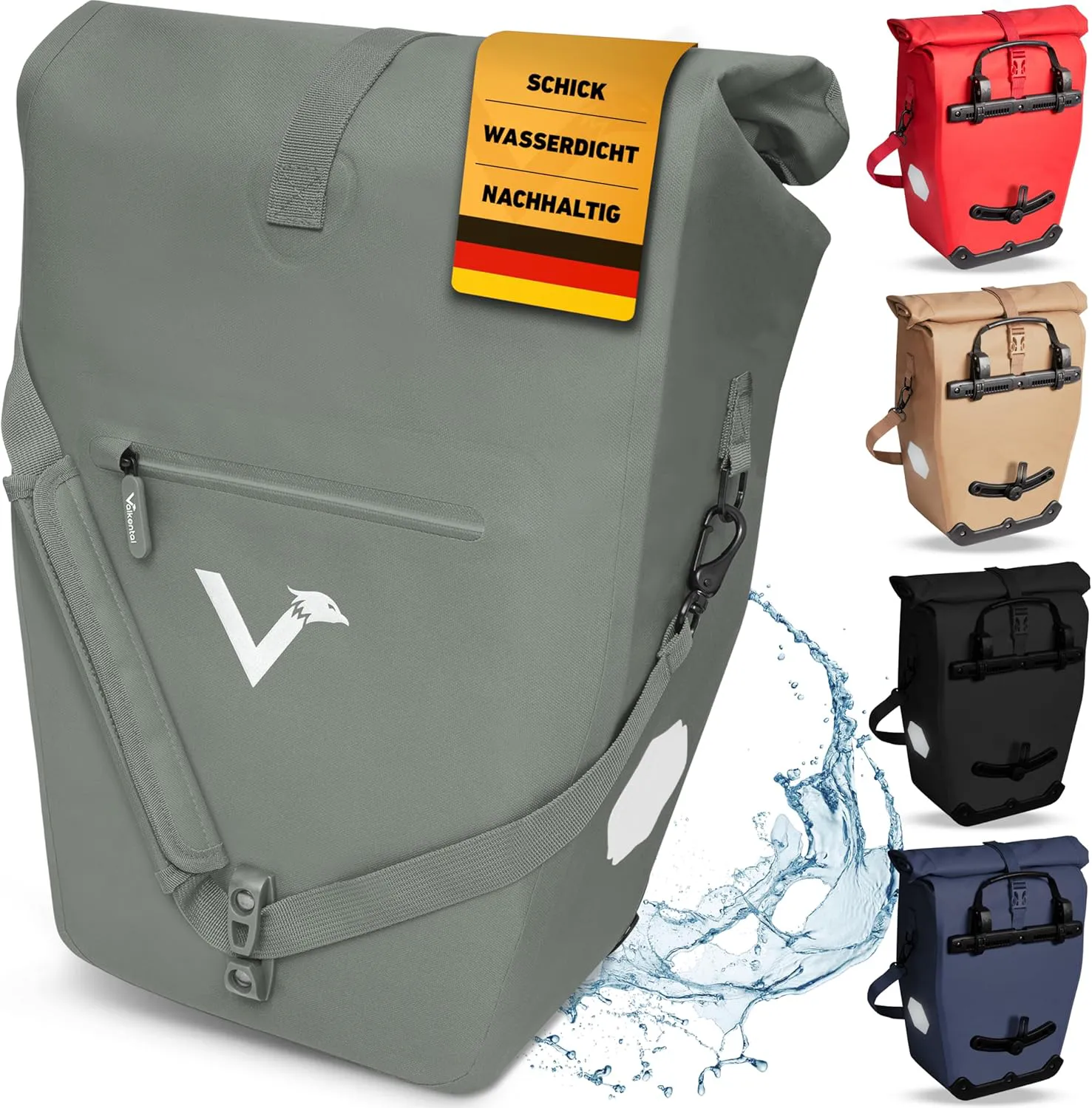 Bild von Valkental 2in1 Fahrradtasche aus TPU mit 23 bis 28 Litern Volumen und Laptopfach, 100% wasserdicht in Grün