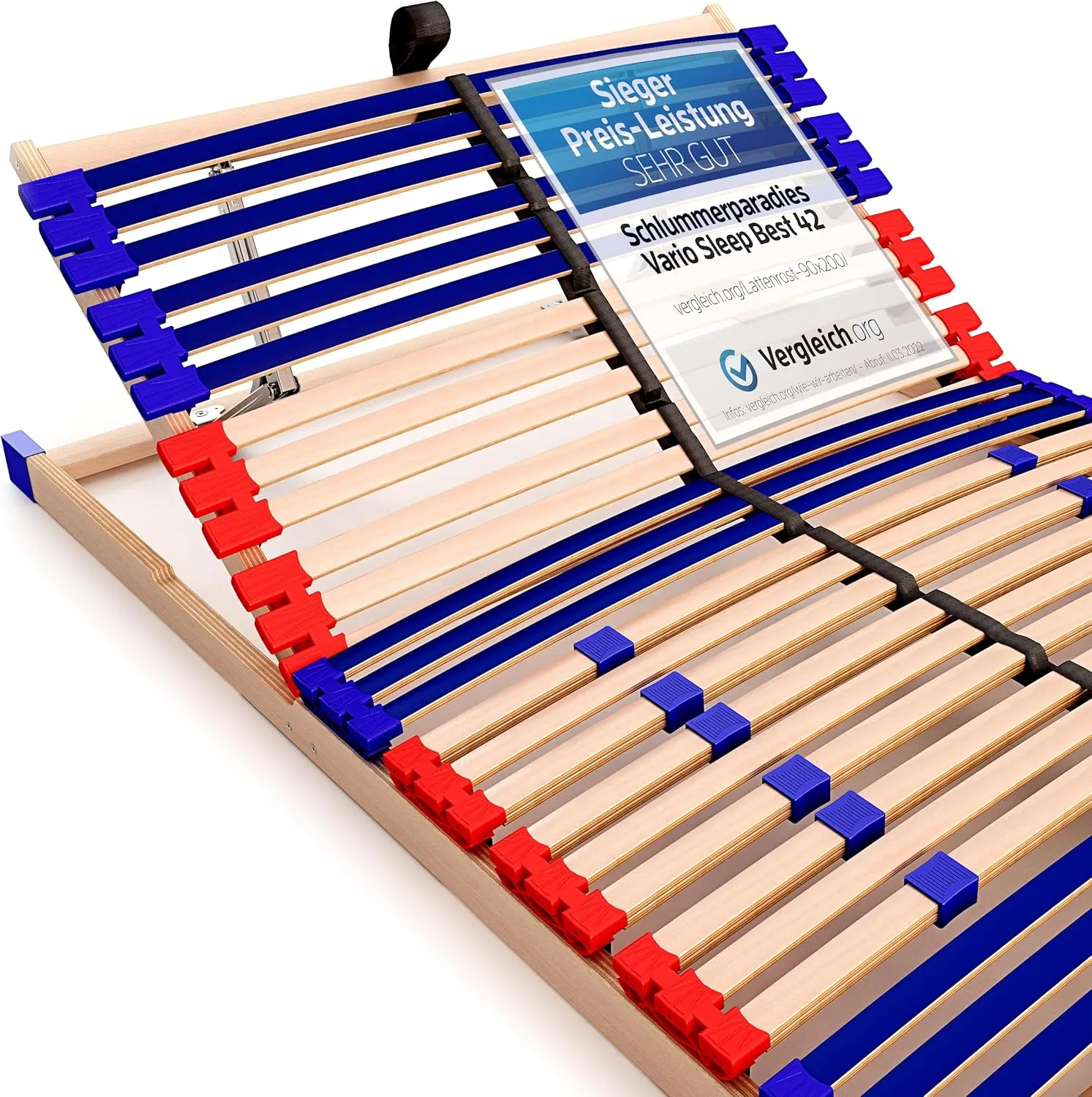 Bild von VARIO SLEEP BEST 42 Lattenrost aus 100% Buche mit verstellbarem Kopfteil und 7 Zonen, 42 Federleisten und Härte-Regulierung, unmontiert in der Größe 90x200 cm