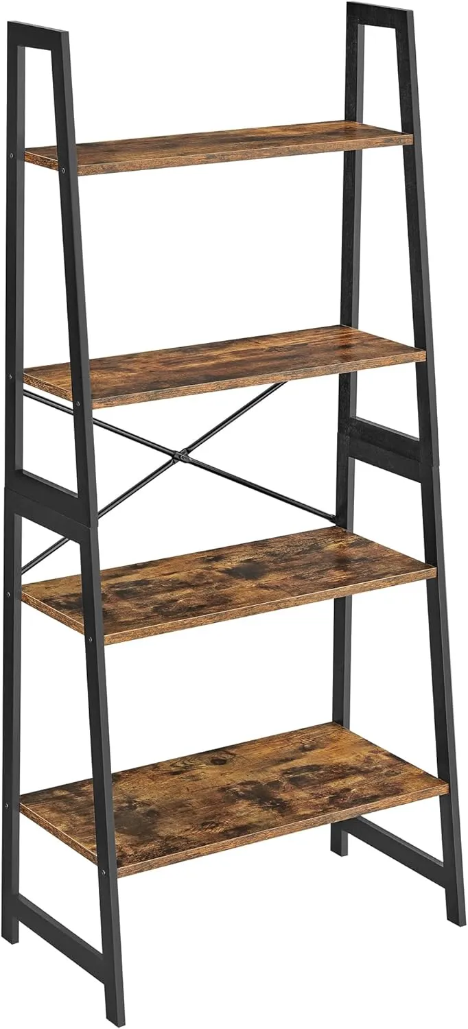 Bild von VASAGLE BCB020B01V1 Bücherregal aus Bambus mit 4 Ebenen in vintagebraun-schwarz, einfach zu montieren, ideal für Wohnzimmer, Schlafzimmer und Küche
