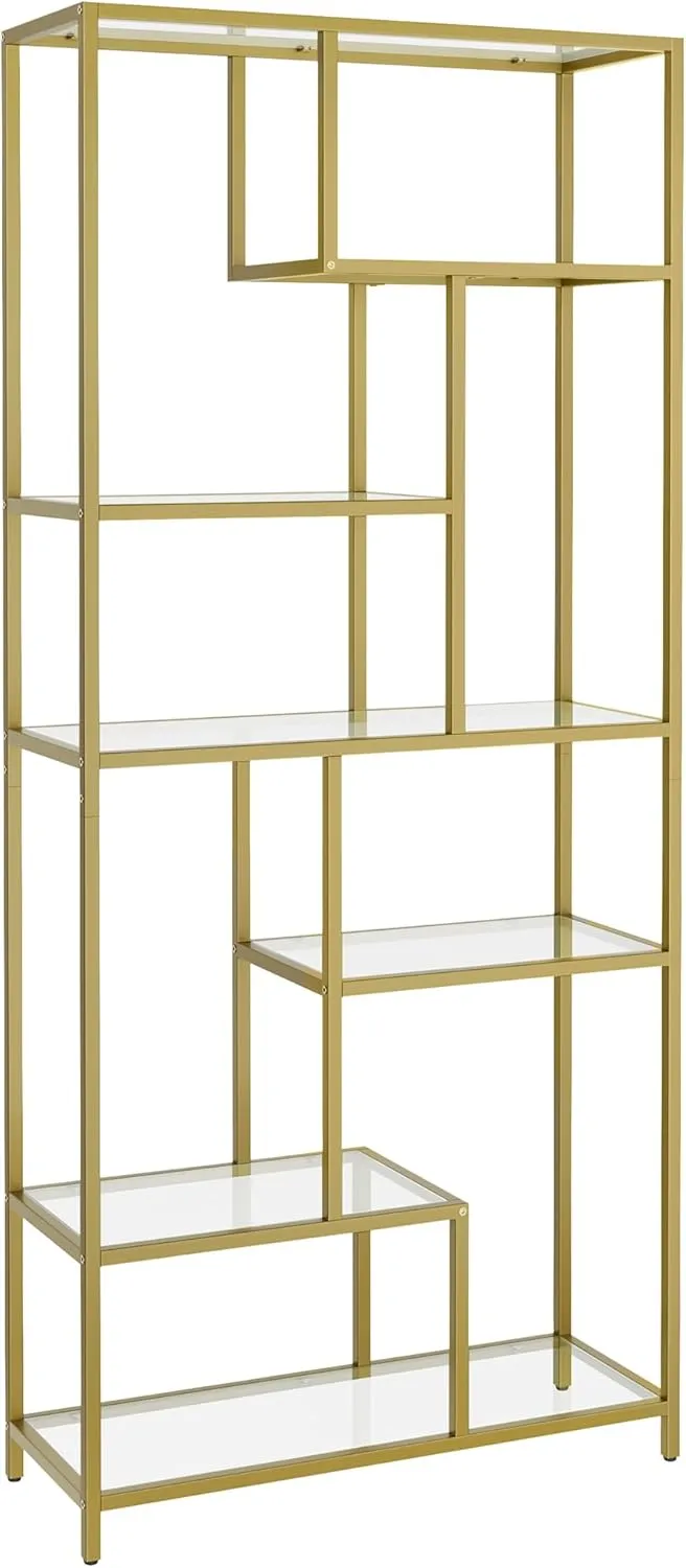 Bild von VASAGLE Bücherregal mit 6 Ablagen aus Hartglas in Gold-Transparent, 30 x 80 x 180 cm