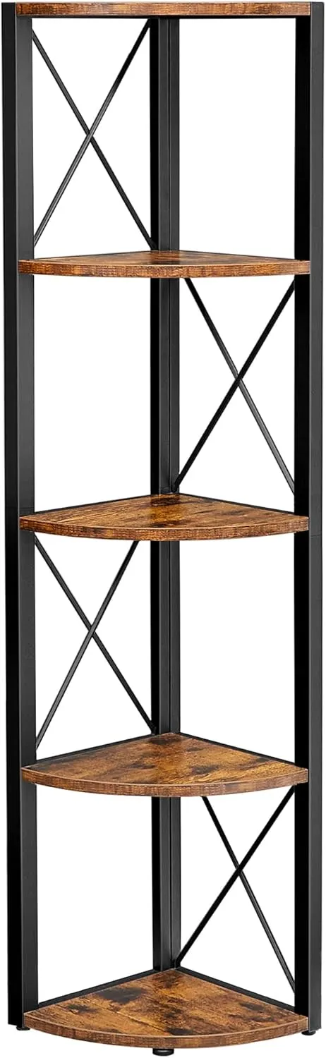 Bild von VASAGLE Eckregal LLS805B01 mit 5 Ebenen, 160 cm hoch, in vintagebraun-schwarz für vielseitige Nutzung