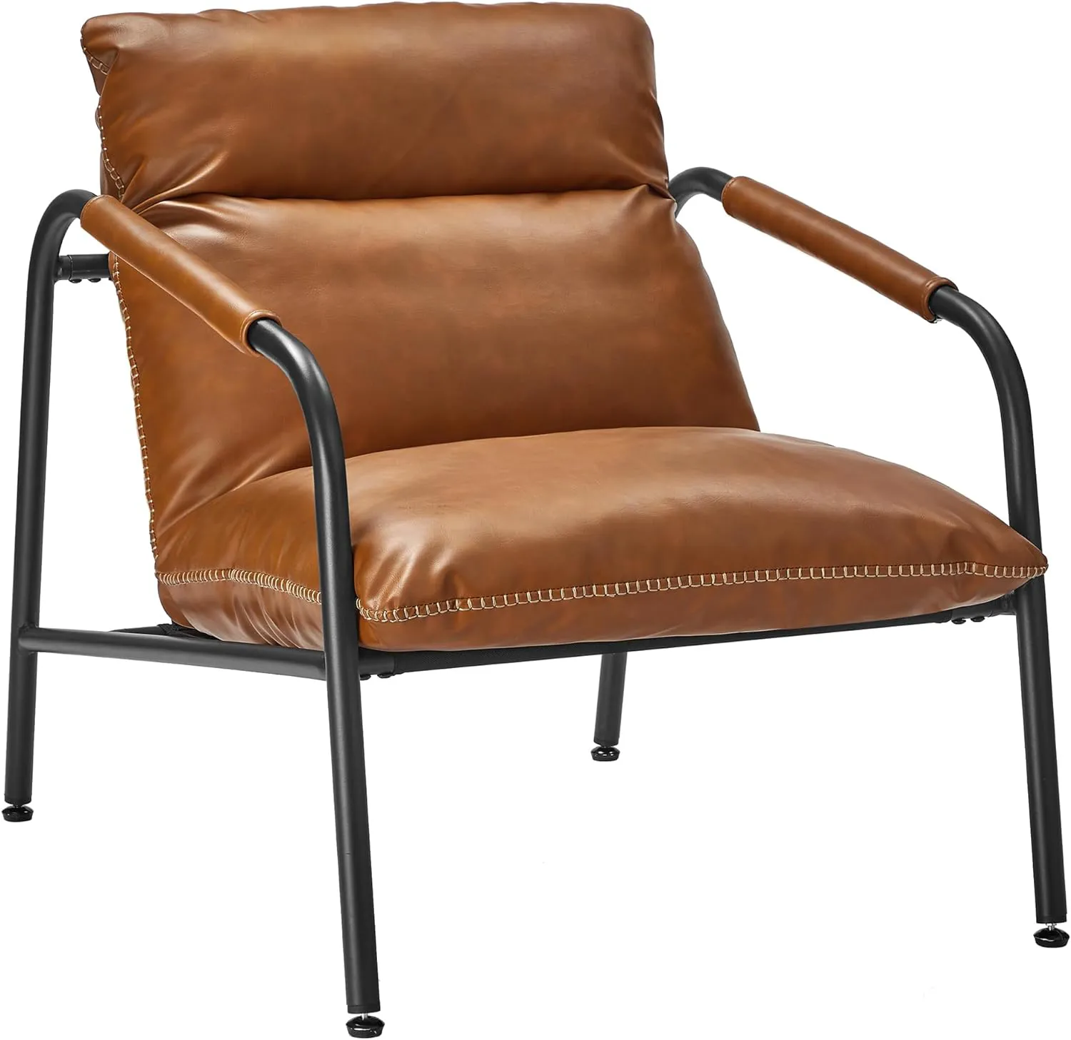 Bild von VASAGLE EKHO Loungesessel im Mid-Century-Modern-Stil mit Metallrahmen und Kunstleder in karamellbraun, Artikelnummer LAC014K01