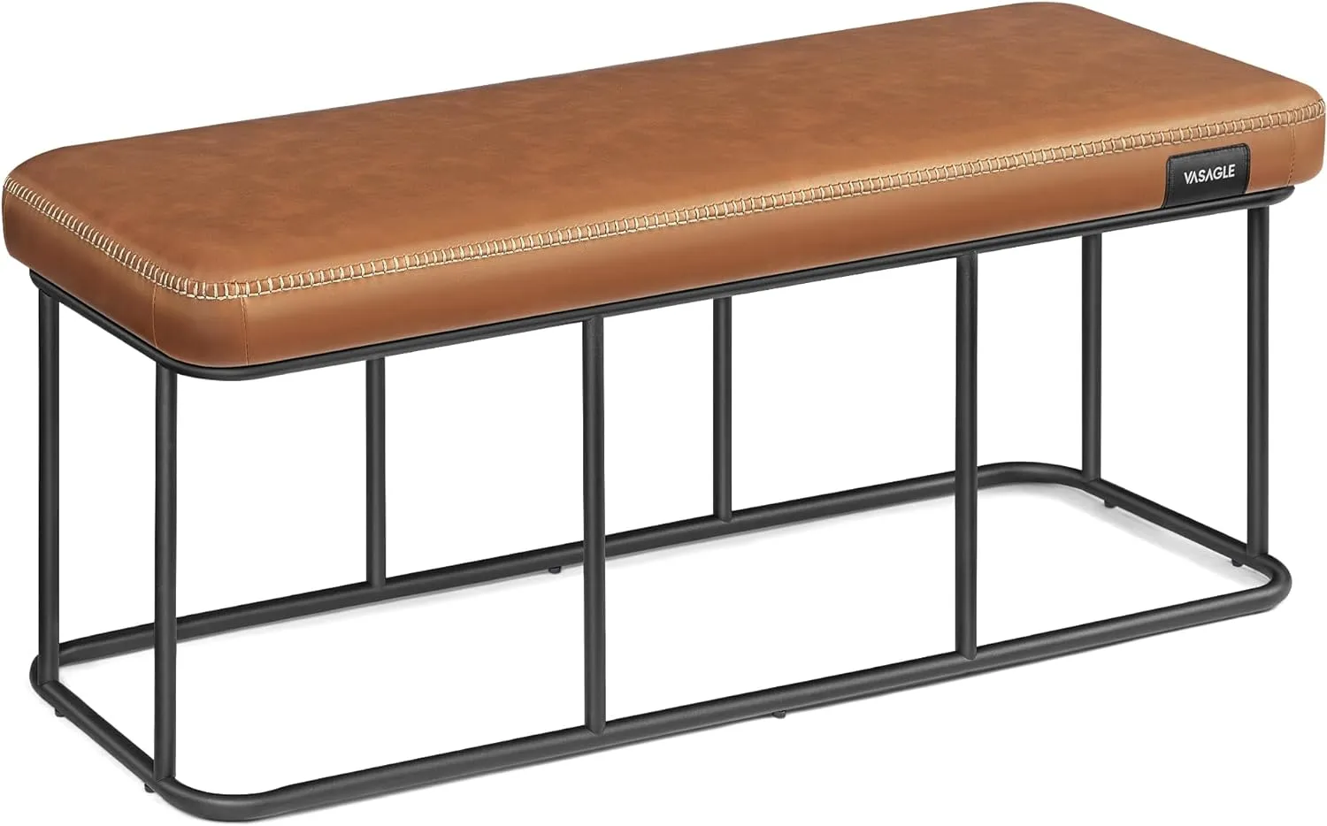 Bild von VASAGLE EKHO Schlafzimmerbank aus Kunstleder im Mid-Century-Modern-Stil, karamellbraun, mit Metallrahmen und einer Belastbarkeit von bis zu 300 kg, Modell LOM073K01