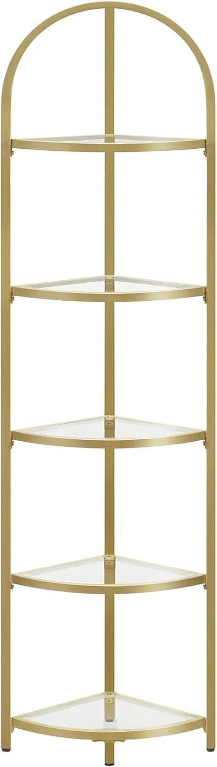 Bild von VASAGLE LGT810A01 Eckregal mit 5 Ebenen aus Hartglas und Stahlrahmen in modernem goldenen Design