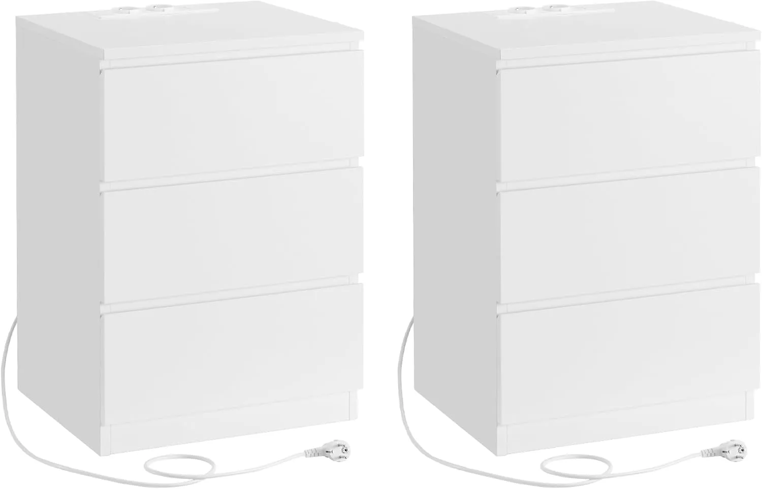 Bild von VASAGLE Nachttisch Set LET831W14 mit zwei Beistelltischen, drei Schubladen, zwei AC-Steckdosen und zwei USB-Anschlüssen in wolkenweiß