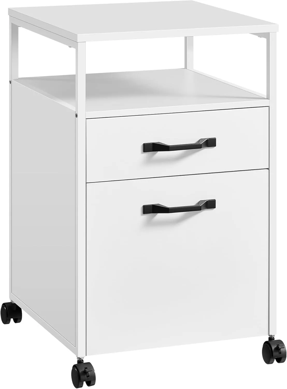 Bild von VASAGLE OFC071W14 Rollcontainer im Industrie-Design mit 2 Schubladen, offenem Fach und Rädern in wolkenweiß