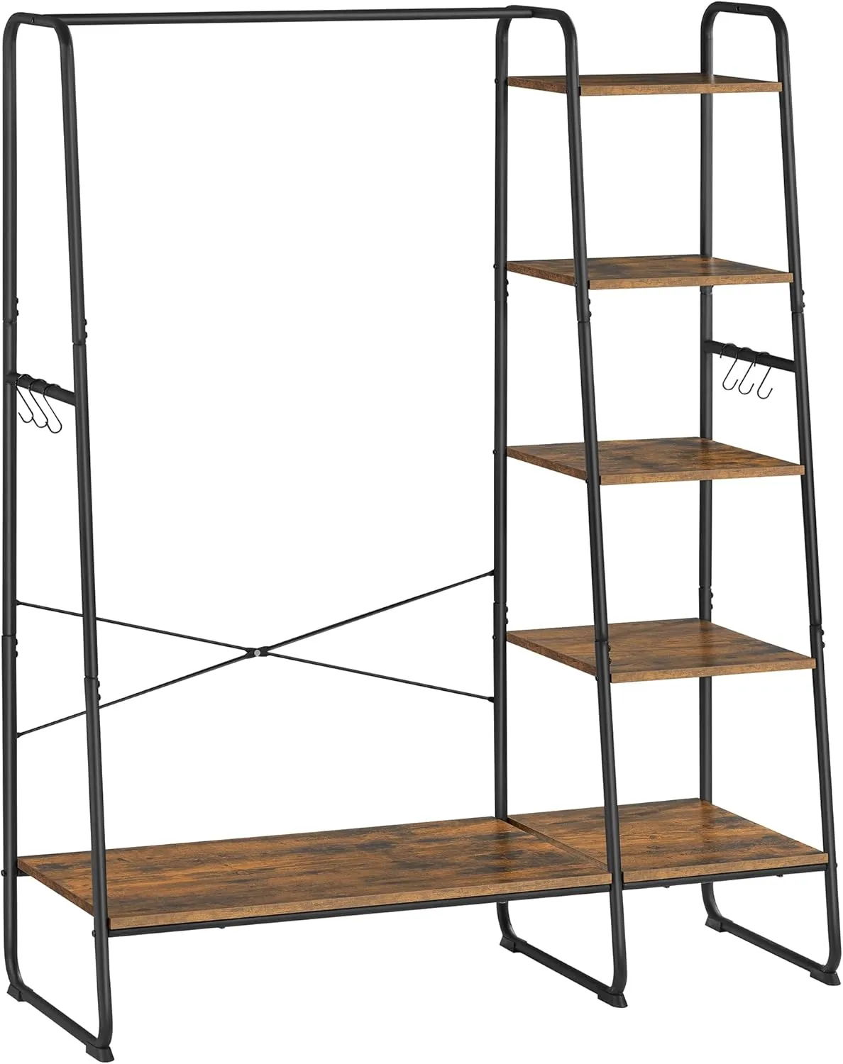 Bild von VASAGLE RGR116B01 Kleiderständer mit Garderobe, Schuhablage und 6 abnehmbaren Haken in vintagebraun-schwarz, Maße 45 x 120 x 160 cm