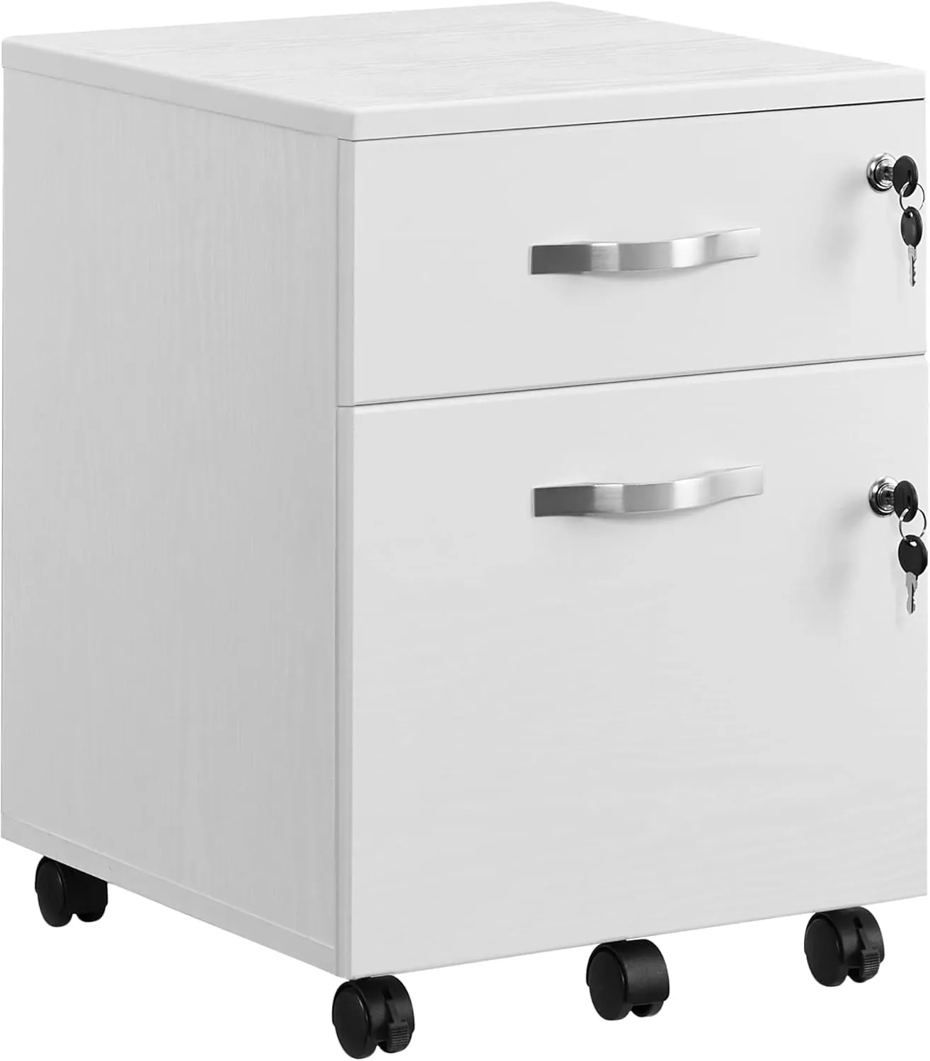 Bild von VASAGLE Rollcontainer LCD22WV1 mit abschließbarem Aktenschrank, 2 Schubladen, 5 Rollen und verstellbarer Hängeregistratur für A4- und Letter-Dokumente in Weiß