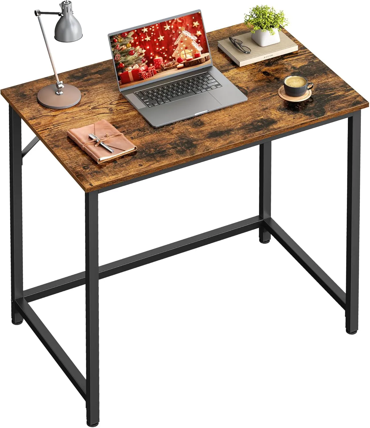 Bild von VASAGLE Schreibtisch im Industriestil mit Metallrahmen in rustikalem Braun und Schwarz, Maße 50 x 80 x 76 cm, Artikelnummer LWD038B01