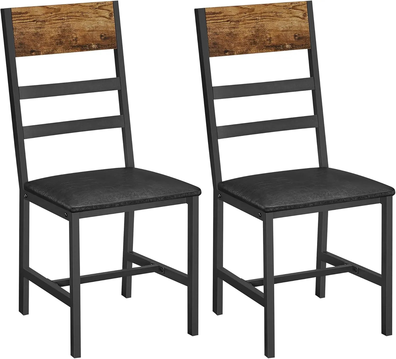 Bild von VASAGLE Set aus 2 gepolsterten Esszimmerstühlen mit Stahlrahmen in rustikal braun und schwarz, ergonomisches Design