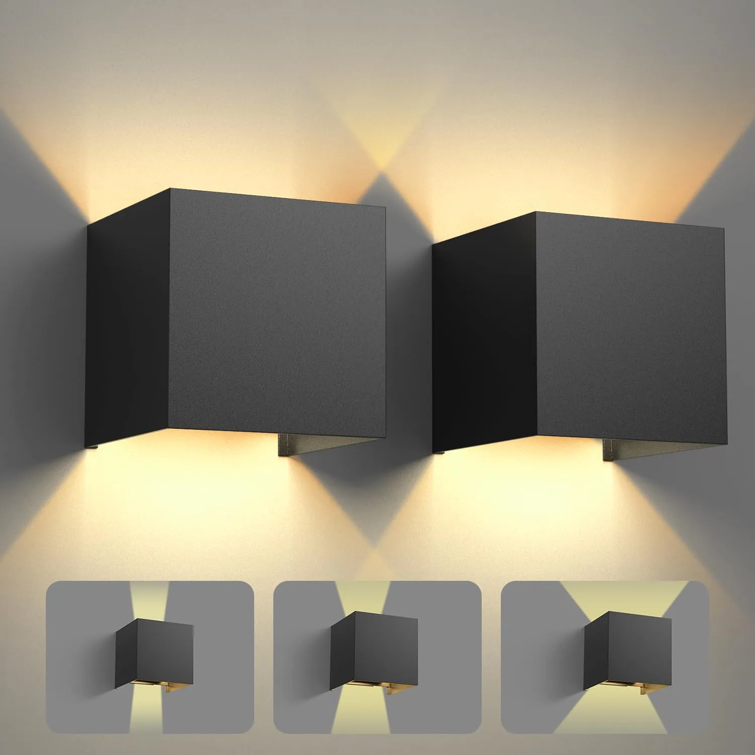 Bild von Vatato 2er Set LED Wandleuchten 12W mit einstellbarem Lichtstrahl in warmweiß, IP54, für Innen und Außen, schwarz