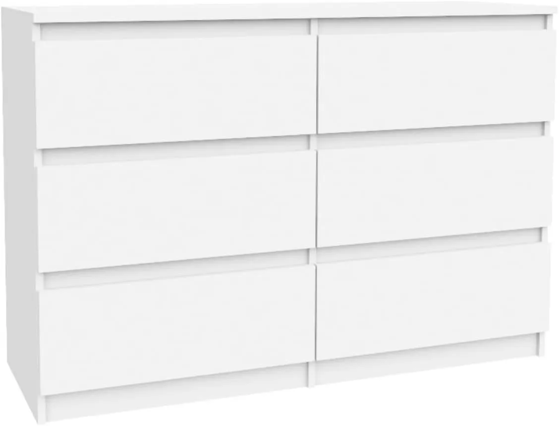 Bild von VBChome Kommode mit 6 schubladen in Weiß, 120 x 39 x 81 cm, moderner Mehrzweckschrank für verschiedene Räume