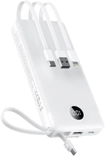 Bild von VEEKTOMX Powerbank mit 20000mAh und 5 Ausgängen, tragbares Ladegerät in Weiß mit LED Display
