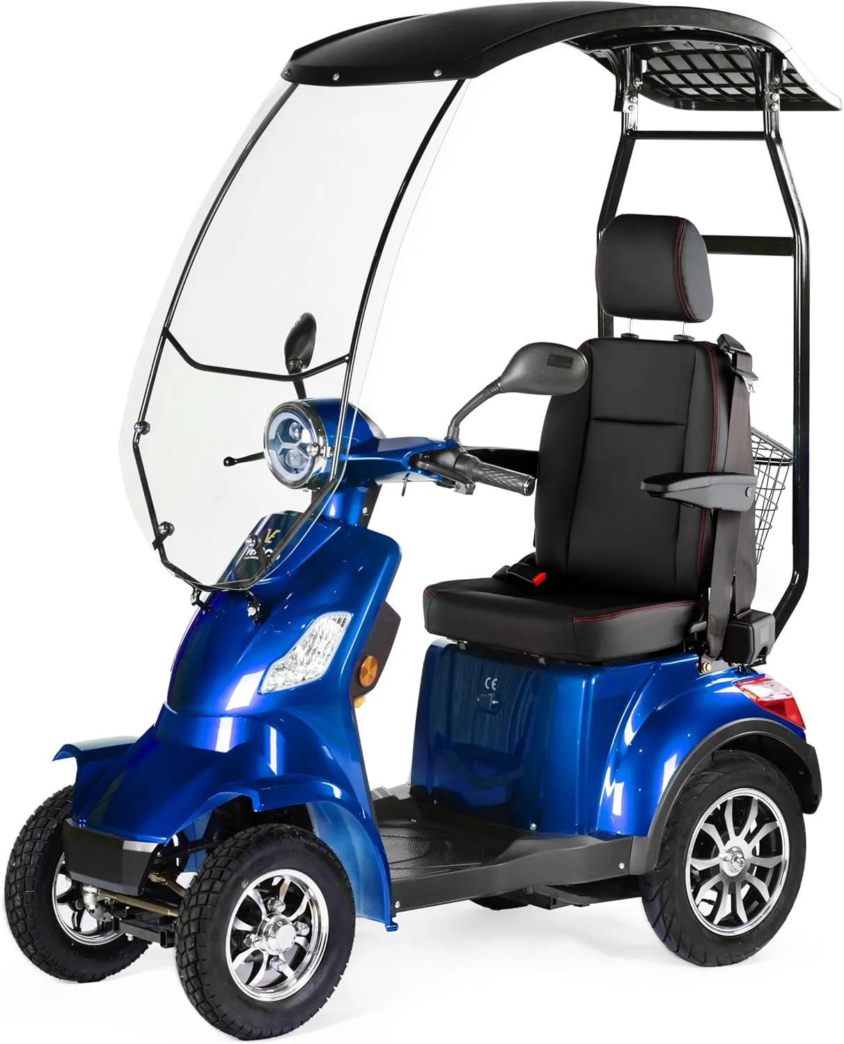 Bild von VELECO FASTER Elektromobil mit Dach und Kapitänssitz, komplett montiert und fahrbereit, in Blau