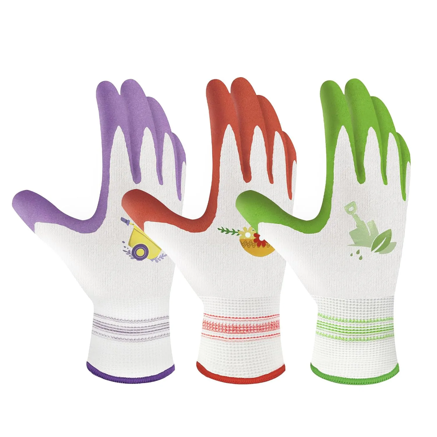 Bild von Velway Gartenhandschuhe für Frauen im 6er Set in Rot, Lila und Grün, atmungsaktiv und gummibeschichtet für optimale Griffigkeit