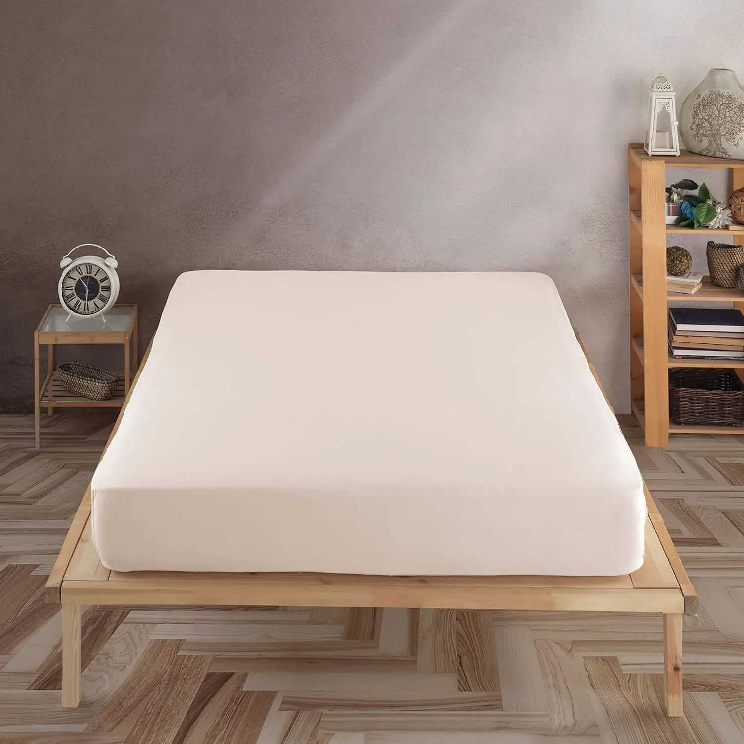 Bild von Vency Premium Jersey Spannbettlaken in Beige für Matratzen bis 35 cm Höhe, Größe 100x200 cm