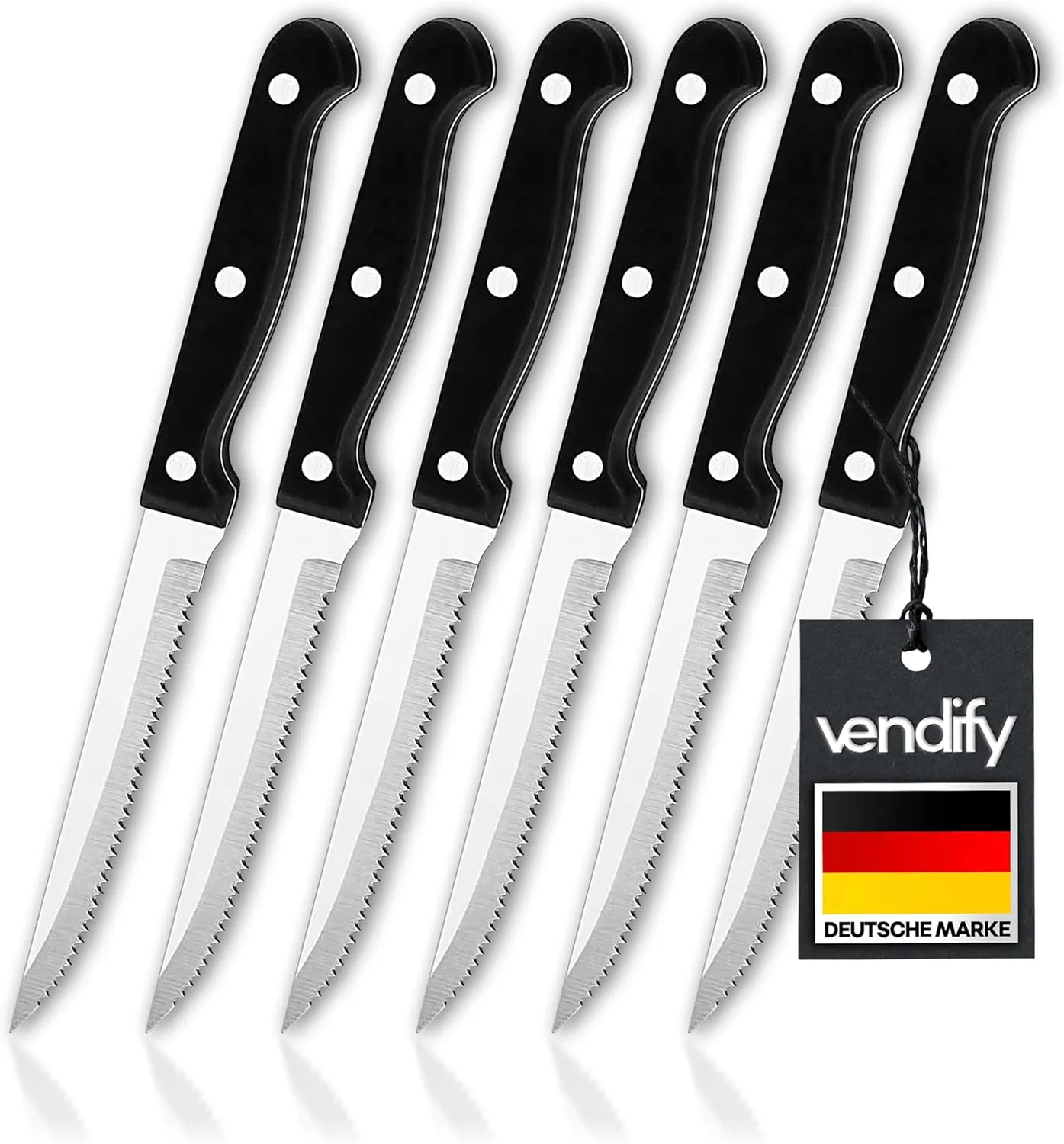 Bild von vendify Steakmesser Set mit 6 Teilen aus Edelstahl, spülmaschinenfest