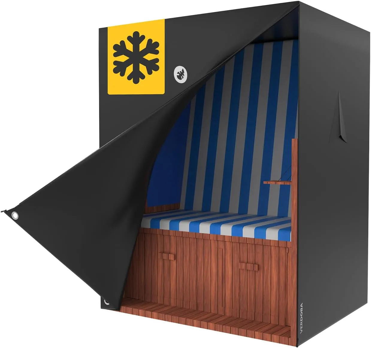 Bild von VERDOBA Premium Schutzhülle für Strandkörbe aus 600D Oxford, winterfest und wasserdicht, mit YKK Reißverschluss und UV-Schutz, für Strandkörbe bis 90 x 120 x 155 cm