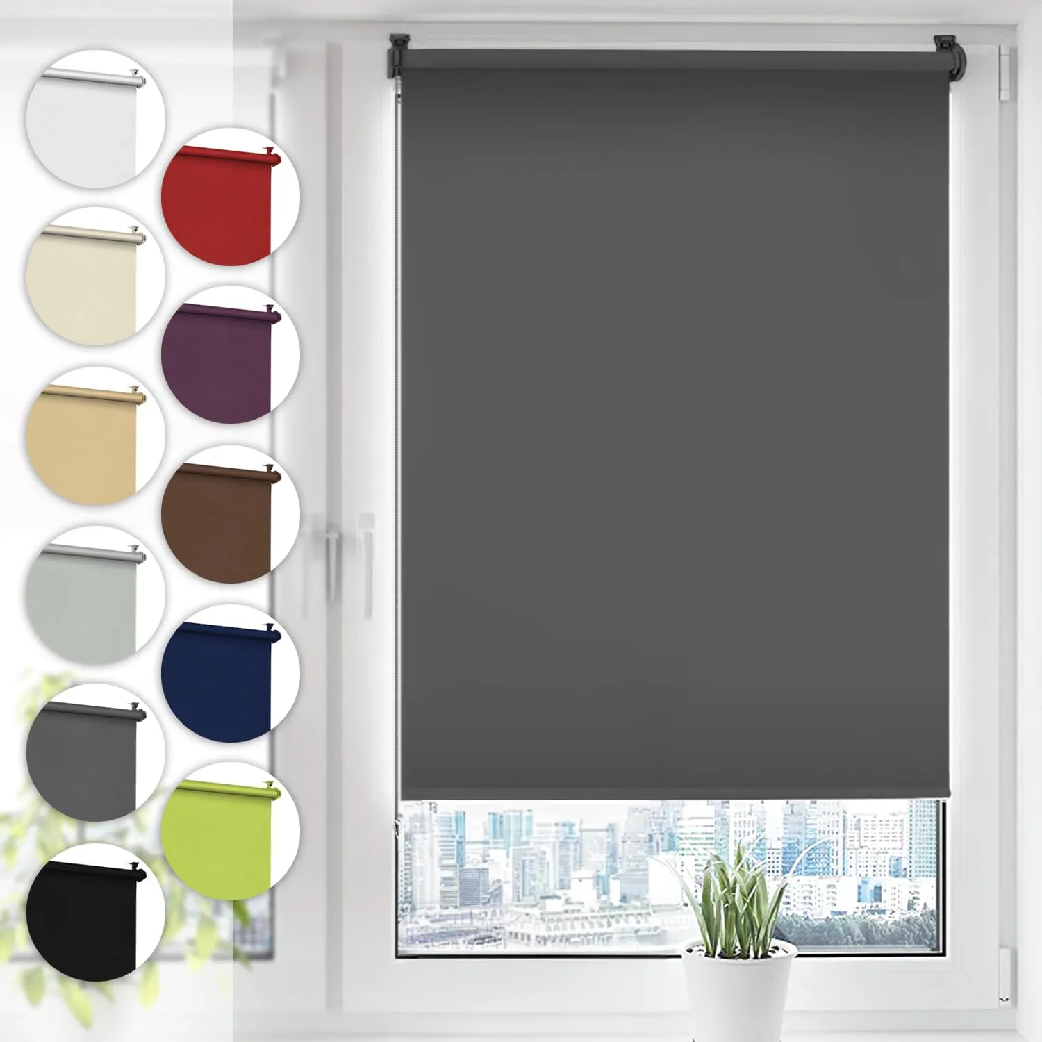 Bild von Verdunkelungsrollo Klemmfix in Grau, 70 cm x 130 cm, ohne Bohren für Fenster und Tür