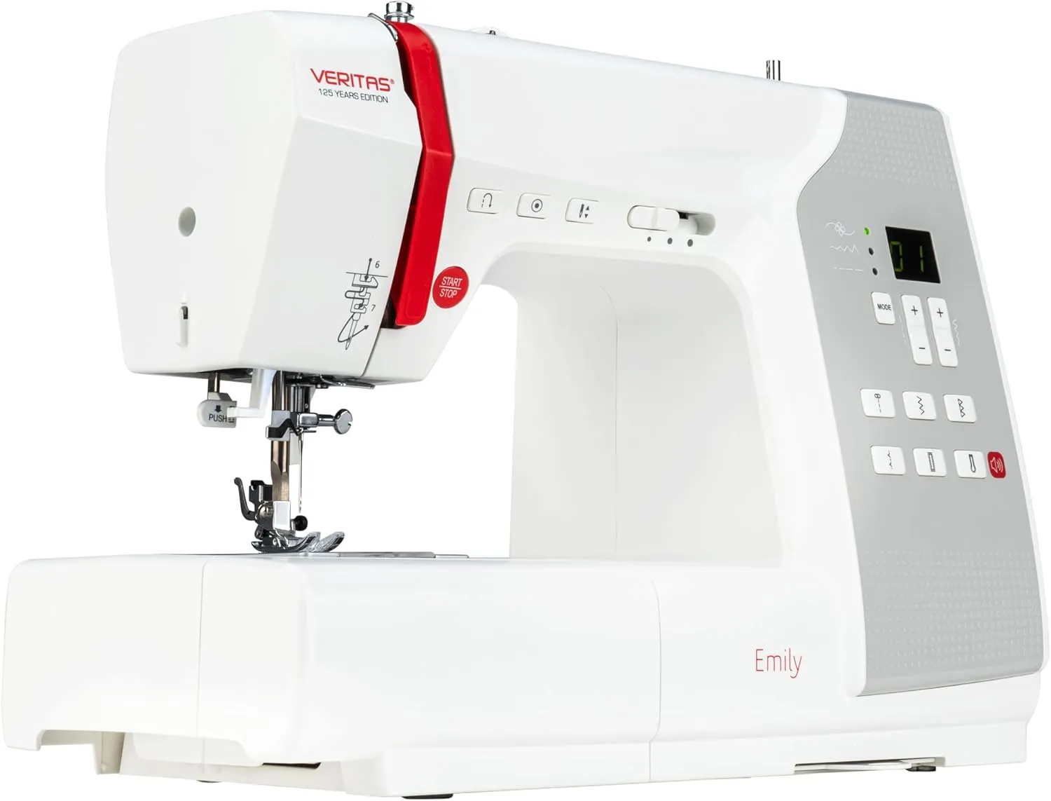 Bild von VERITAS Emily I Nähmaschine mit 80 Stichprogrammen, automatischer Fadenspannung, Fadenabschneider und LED-Display in Weiß