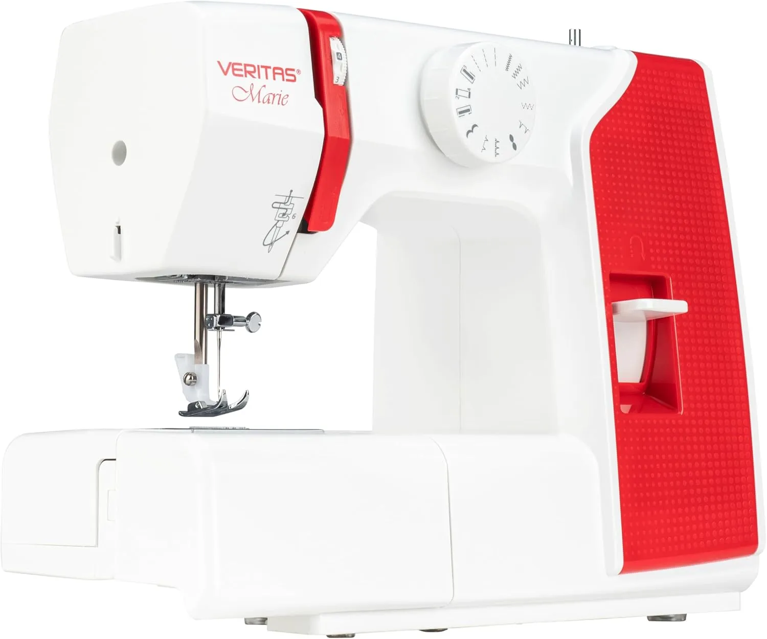 Bild von Veritas Marie I Nähmaschine mit 13 Stichprogrammen, automatischer Fadenspannung, Fadenabschneider und LED-Nählicht in Weiß-Rot