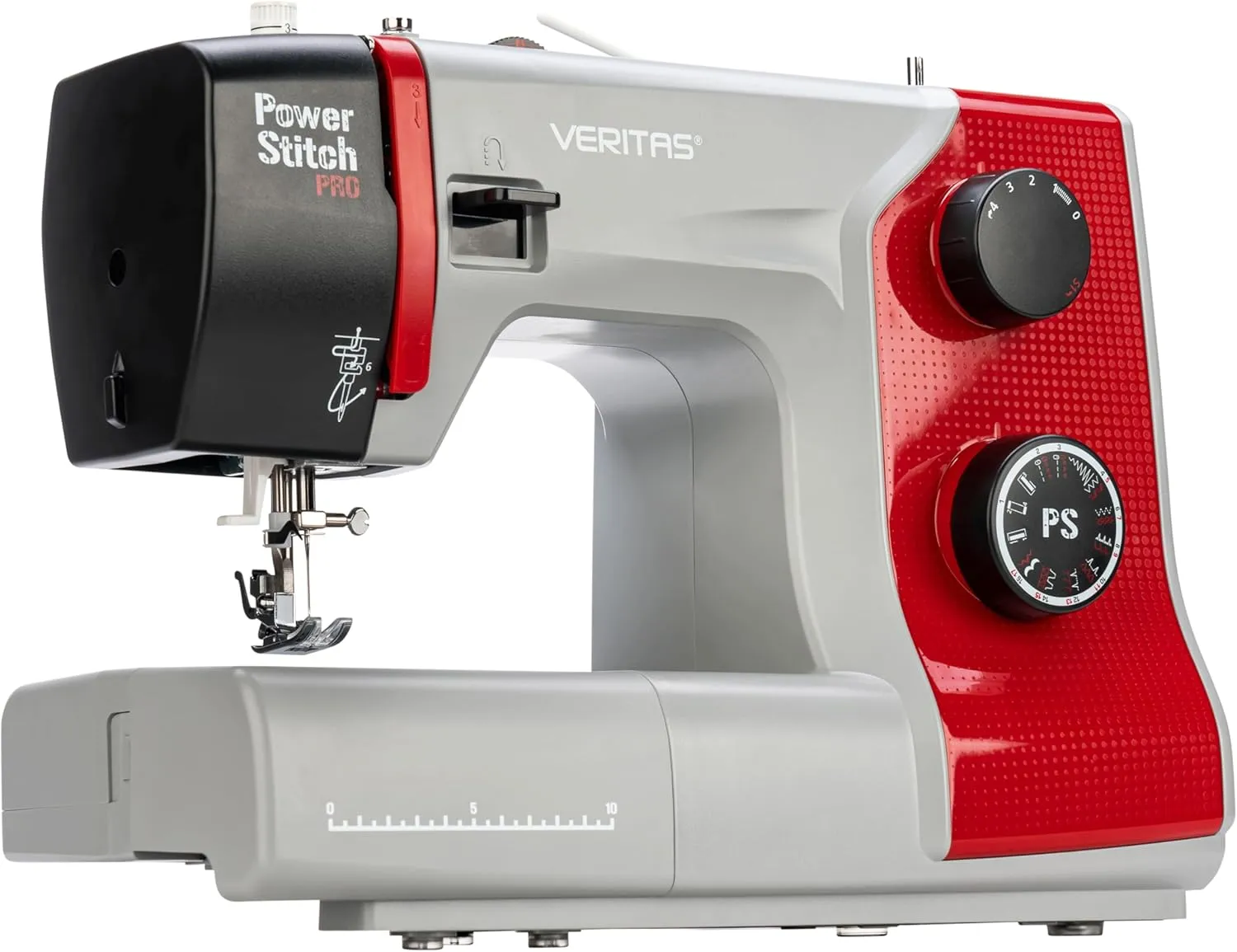 Bild von VERITAS Power Stitch PRO Nähmaschine mit 17 Stichprogrammen, automatischer Fadenspannung und Fadenabschneider in grau-rot