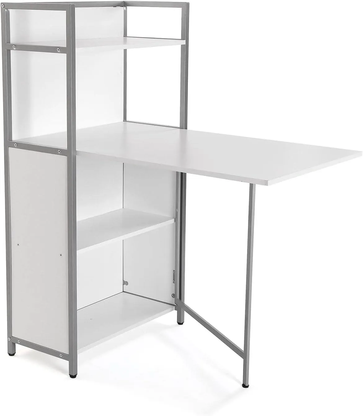 Bild von Versa Blumenau Esstisch mit Regal in Weiß, klappbare Arbeitsplatte, Maße 120 x 30 x 62 cm aus Holz, PVC und Metall