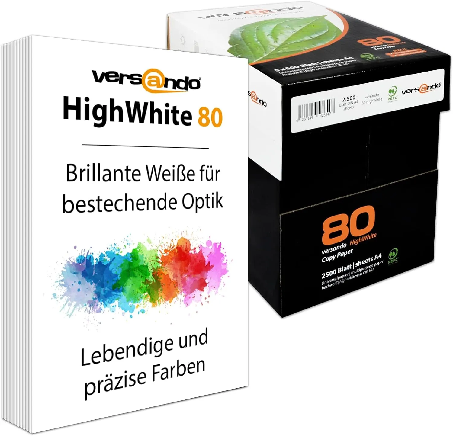 Bild von Versando Premium Kopierpapier A4 hochweiß mit 2500 Blatt, PEFC zertifiziert, für strahlende Farben und klare Schrift