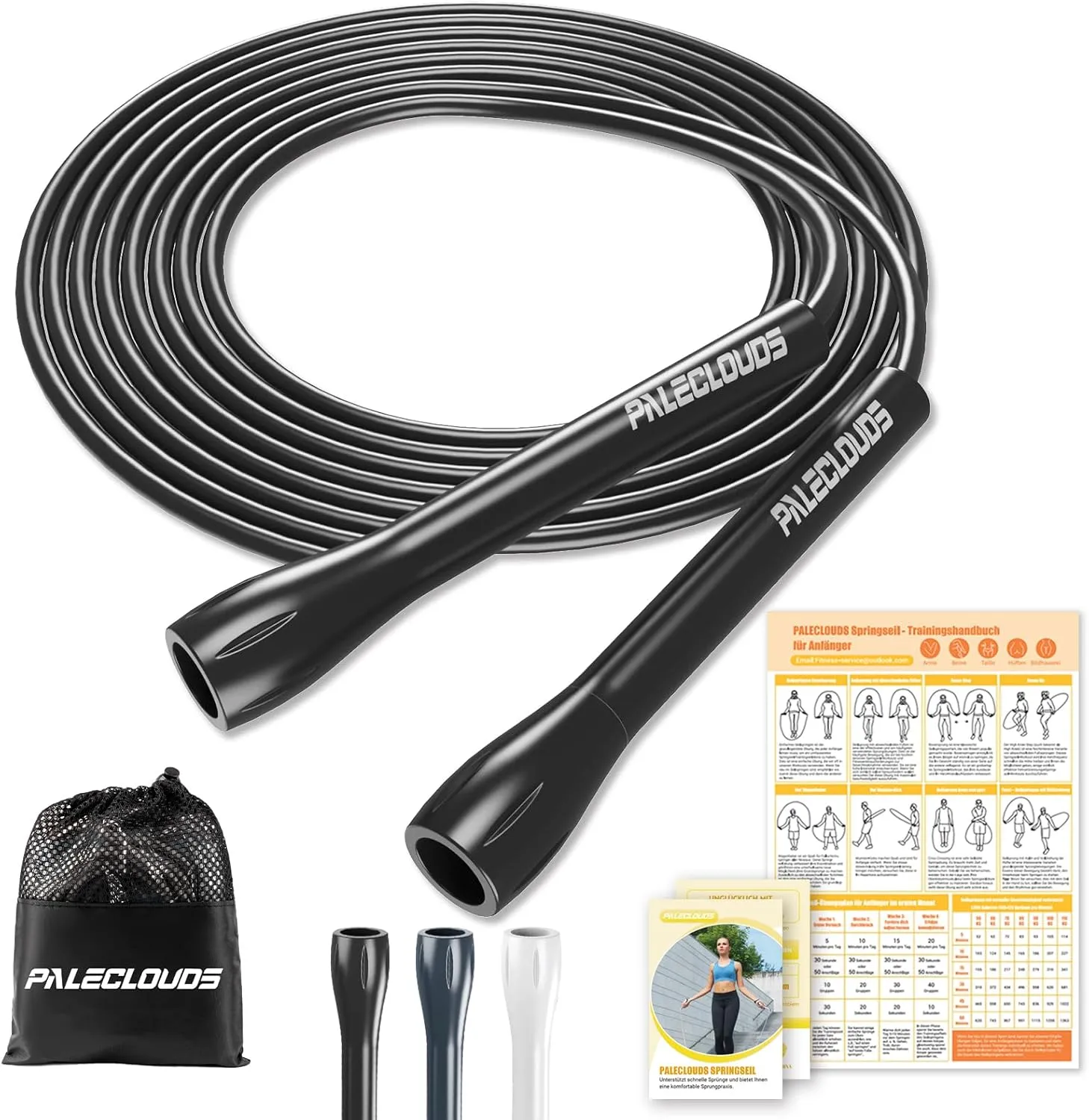 Bild von Verstellbares Springseil für Speed Skipping mit rutschfestem Griff und Trainingsposter, 3 Meter lang, geeignet für Erwachsene und Kinder
