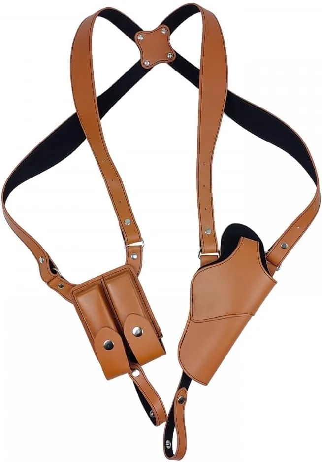 Bild von Vertikales Leder Schulterholster mit doppelter Magazintasche für verschiedene Pistolen