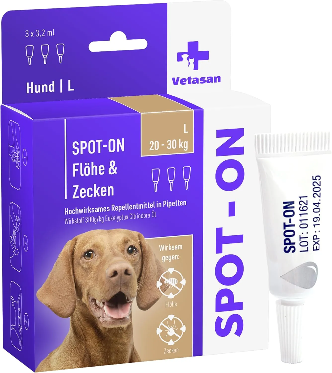 Bild von Vetasan Spot-ON für Hunde von 20 bis 30 kg, 3 Monate Schutz gegen Flöhe und Zecken