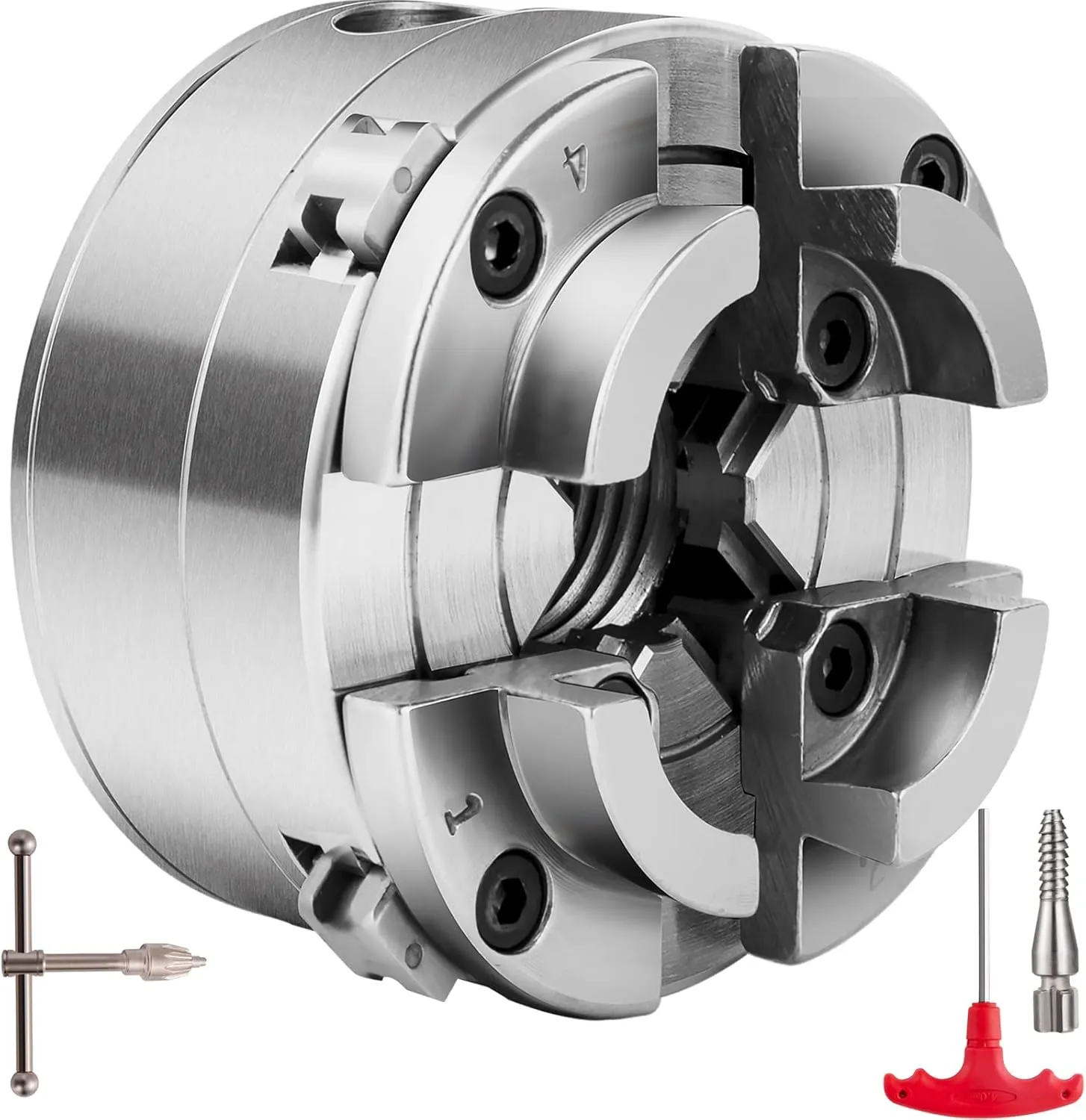 Bild von VEVOR 7 cm Drehfutter mit 4 Backen und 2,5 cm x 8 TPI Gewinde, selbstzentrierend, für Holzdrehmaschinen Zubehör
