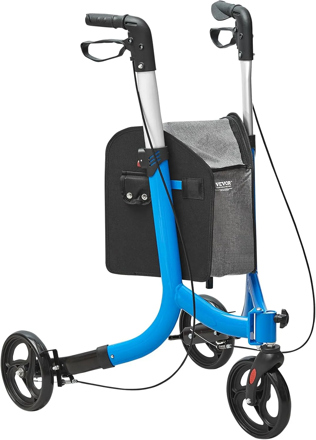 Bild von VEVOR faltbarer Rollator mit 3 Rädern aus Aluminium, verstellbarem Griff und 118 kg Tragkraft, inklusive Aufbewahrungstasche, in Blau