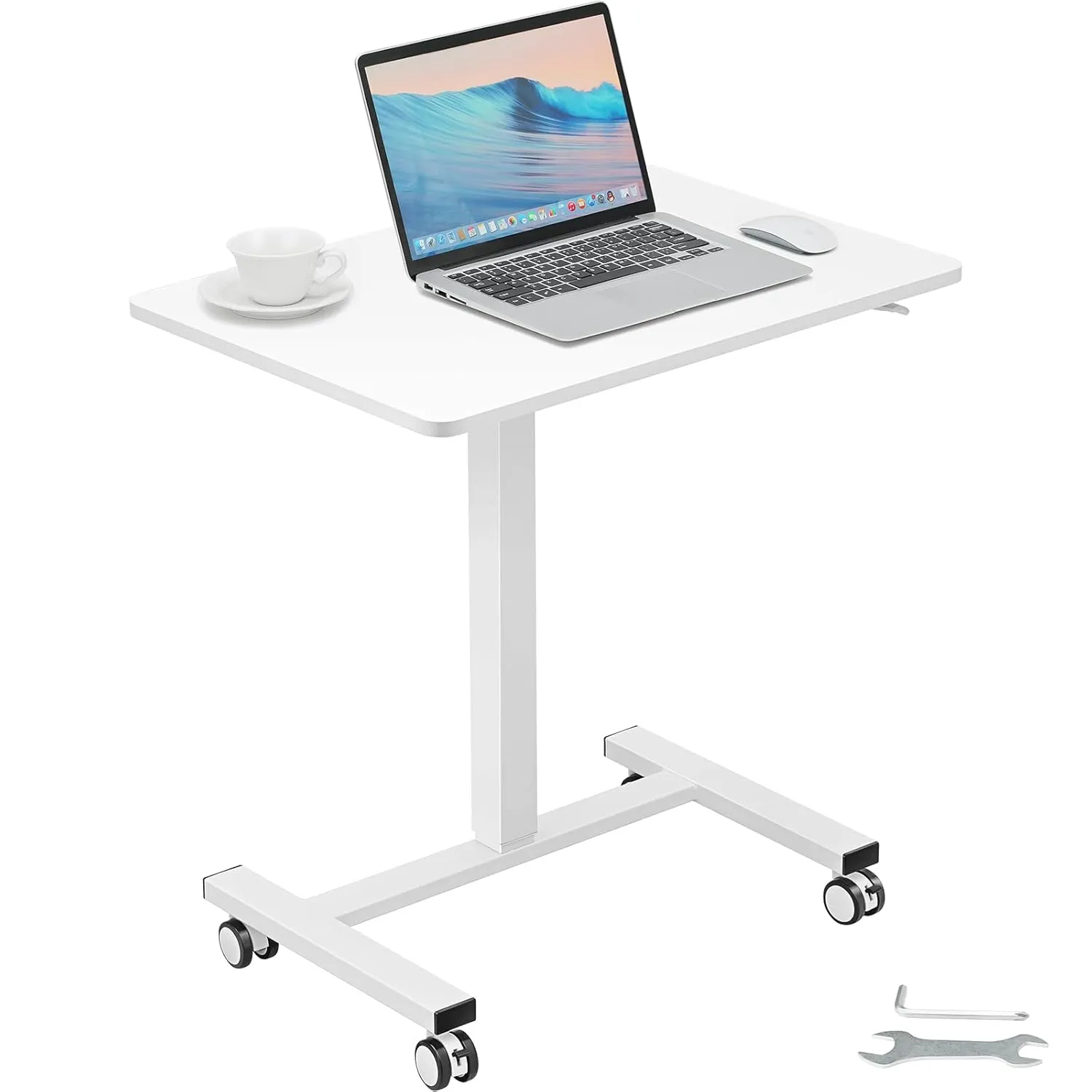 Bild von VEVOR höhenverstellbarer Laptoptisch in Weiß mit einer Höhe von 713 bis 1118 mm und einer Tischplatte von 690 x 480 mm, mobiler Schreibtisch für verschiedene Anwendungen