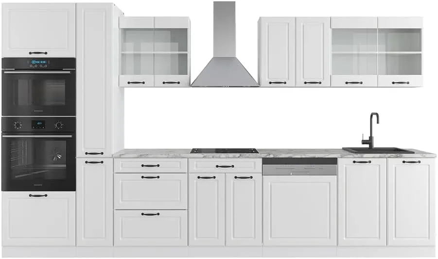 Bild von Vicco R-Line Küchenzeile in Weiß mit Hochschrank, 350 cm, ohne Arbeitsplatte