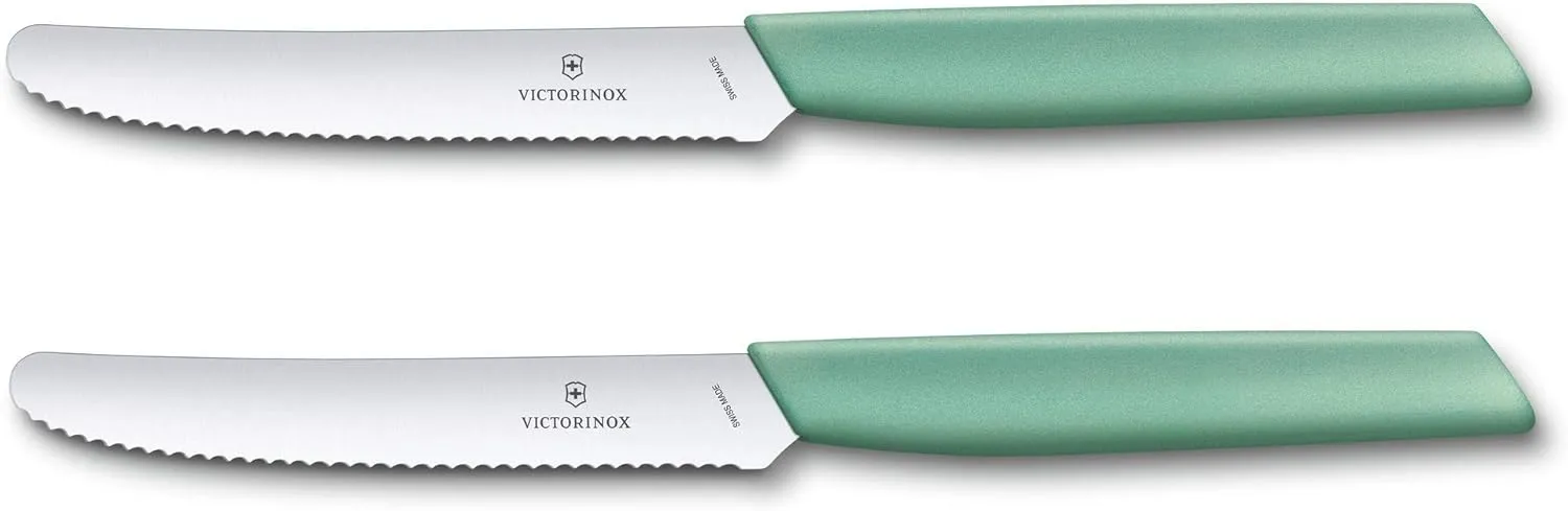 Bild von Victorinox Swiss Modern 2-teiliges Profi Gemüsemesser-Set mit 11 cm scharfer Wellenschliffklinge aus rostfreiem Stahl in mintgrün