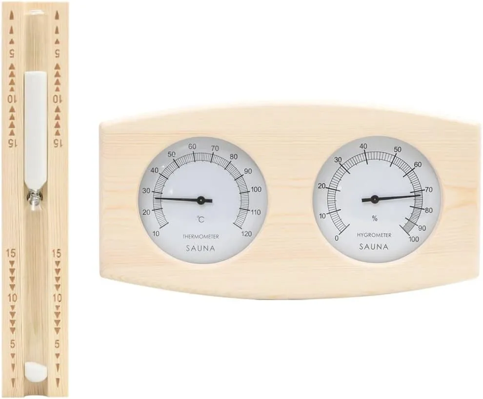 Bild von vidaXL 2-in-1 Sauna Set mit Hygrothermograph und Sanduhr aus hitzebeständigem Glas und Kiefernholz