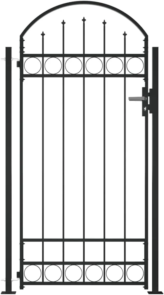 Bild von vidaXL Gartentor mit gewölbter Spitze und zwei Pfosten in Schwarz, Maße 105x204 cm