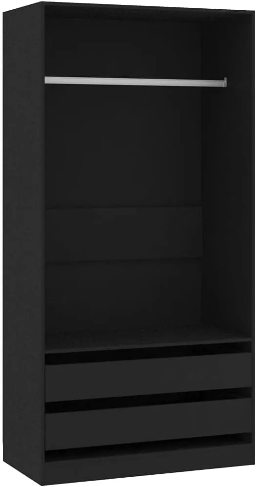 Bild von vidaXL Kleiderschrank mit 2 Schubladen und offener Kleiderstange in Schwarz, Maße 100x50x200 cm
