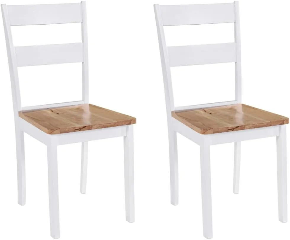 Bild von vidaXL Set mit 2 Esszimmerstühlen aus massivem Gummiholz in Weiß mit Rückenlehne