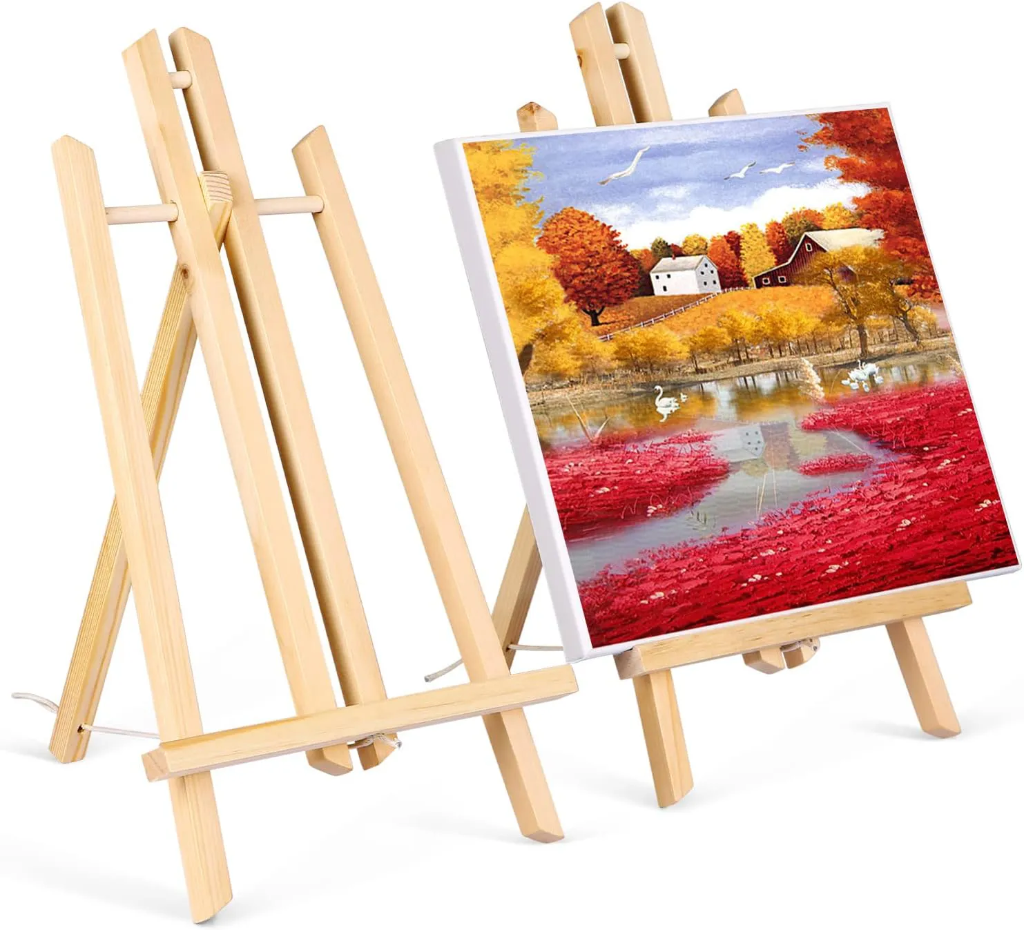 Bild von Viesap 2er Set Holzstaffeleien mit 40 cm Höhe, klappbar und platzsparend, ideal für Kinderkunst und Dekoration