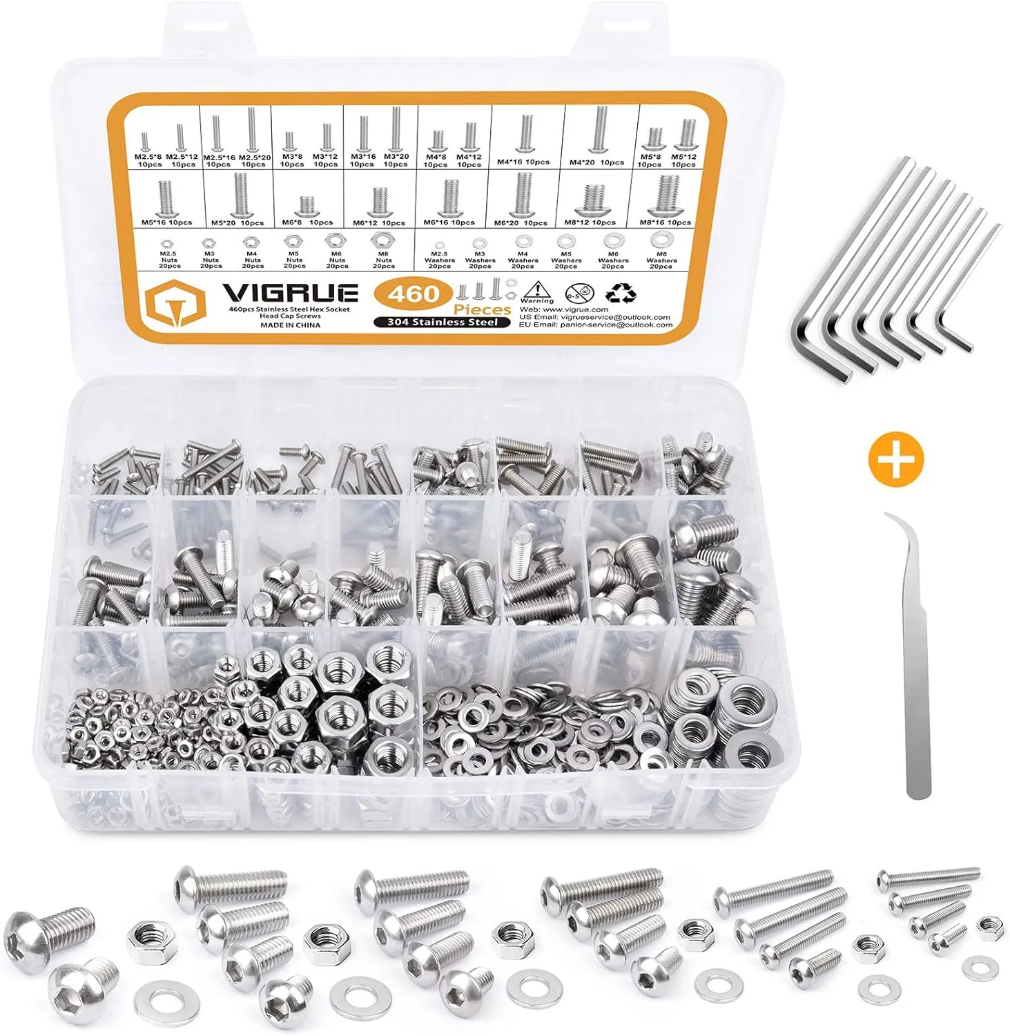 Bild von VIGRUE 460 Teile Schrauben und Muttern Set aus Edelstahl mit Aufbewahrungsbox und Schlüssel