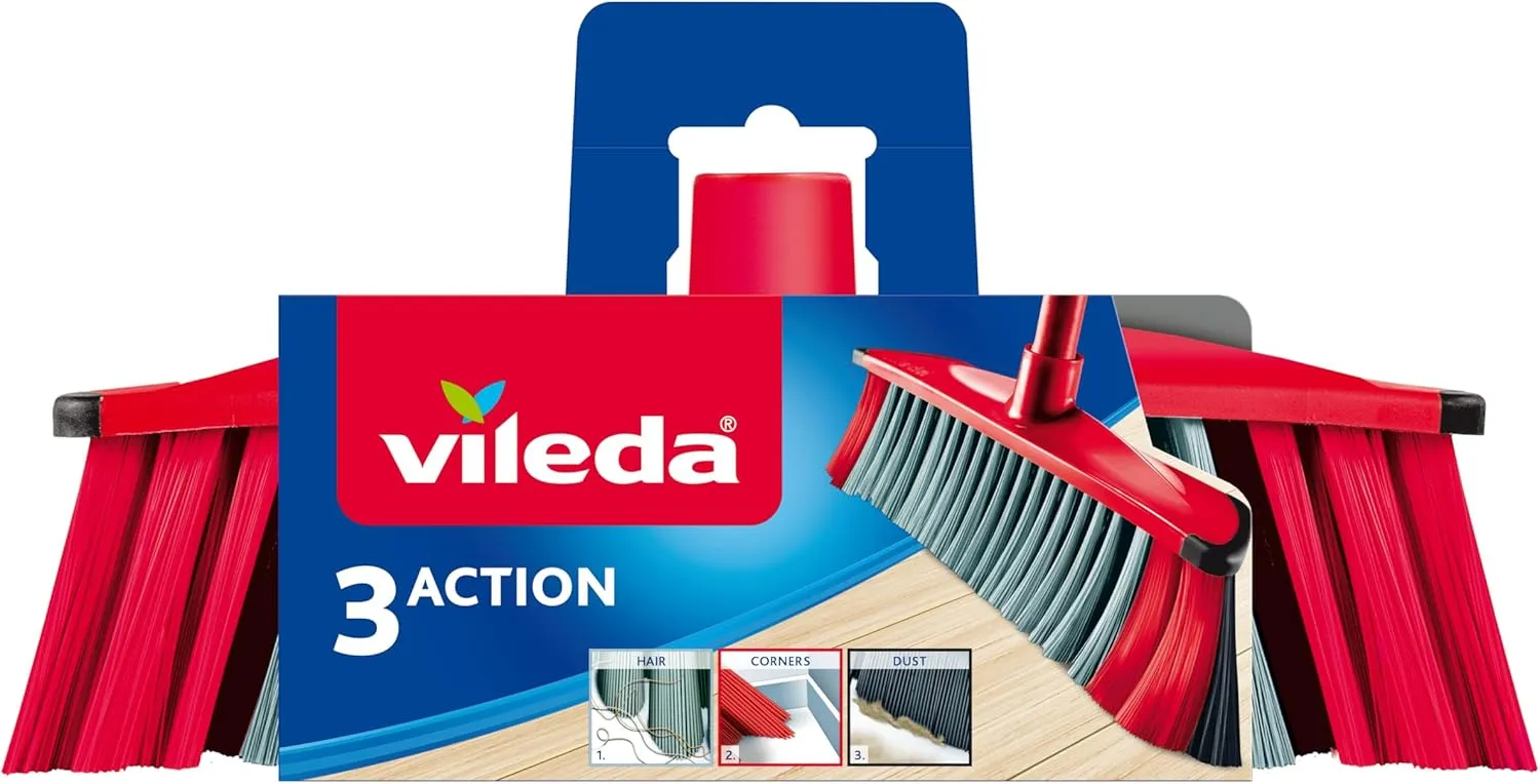 Bild von Vileda 3Action Besen mit 3 Borsten für Staub, groben Schmutz und Haare