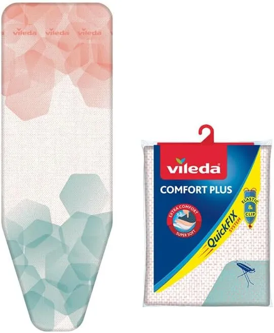 Bild von Vileda Comfort Plus Bügelbrettbezug in Blau für Dampfbügelstationen, geeignet für Bügelbretter von 30 bis 45 cm Breite und 110 bis 130 cm Länge