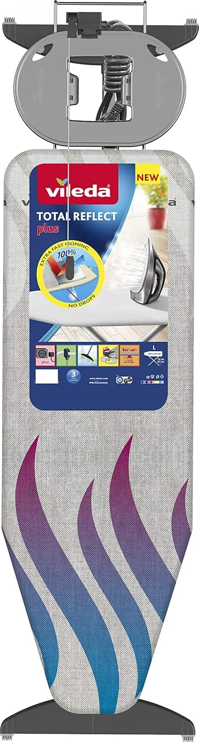 Bild von Vileda Total Reflect Plus XXL Bügelbrett mit großer Bügelfläche von 130 x 44 cm, höhenverstellbar von 74 bis 97 cm