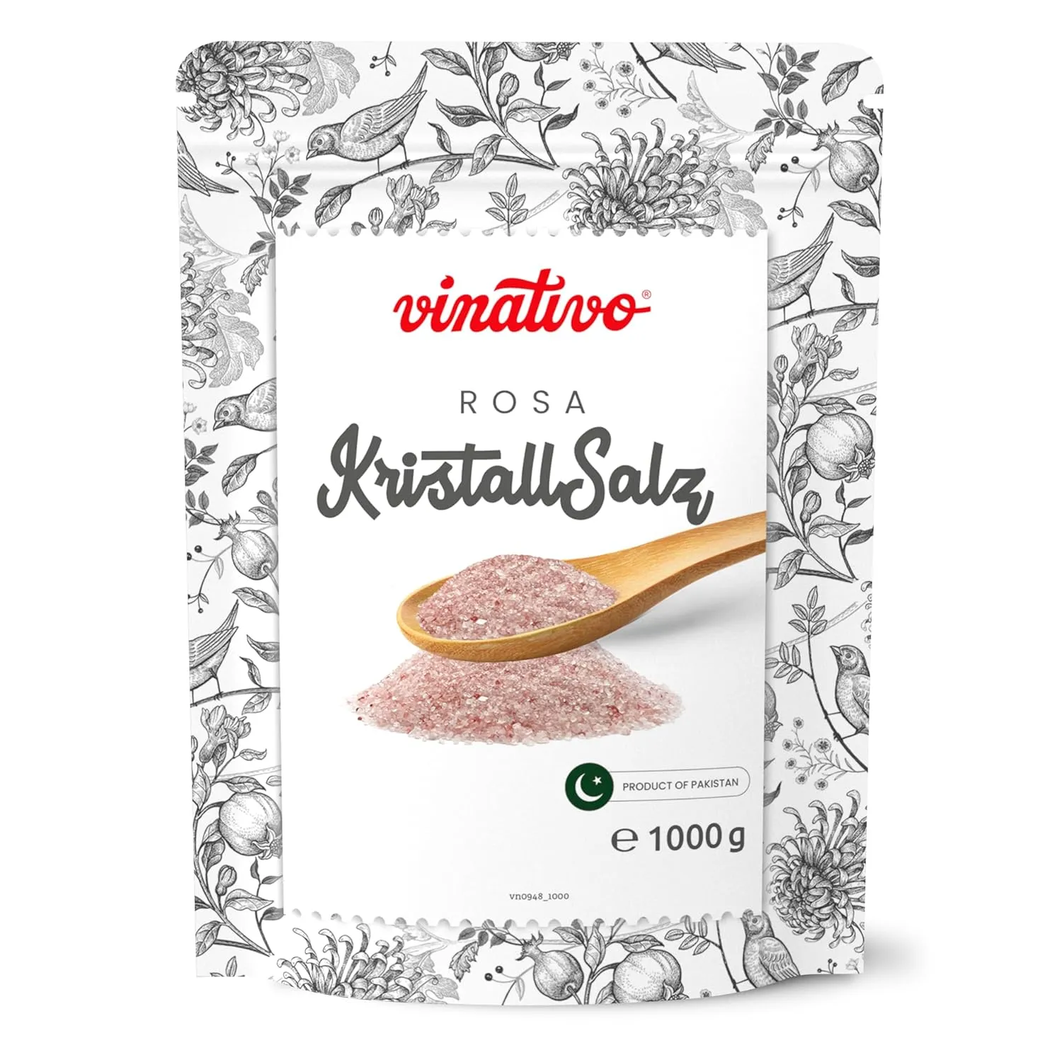 Bild von Vinativo Rosa Kristallsalz 1 kg unraffiniert aus Pakistan in Premium Qualität