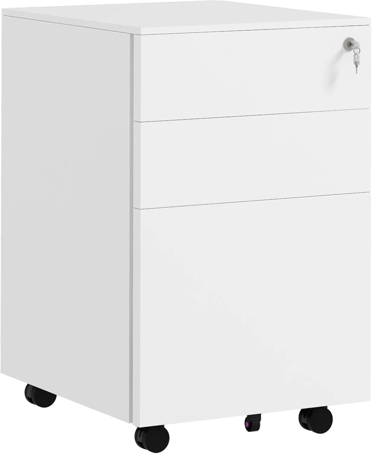 Bild von Vinsetto Rollcontainer mit 3 Schubladen und Schloss, A4 Büroschrank aus Stahl in Weiß, Maße 37 x 43,5 x 60 cm