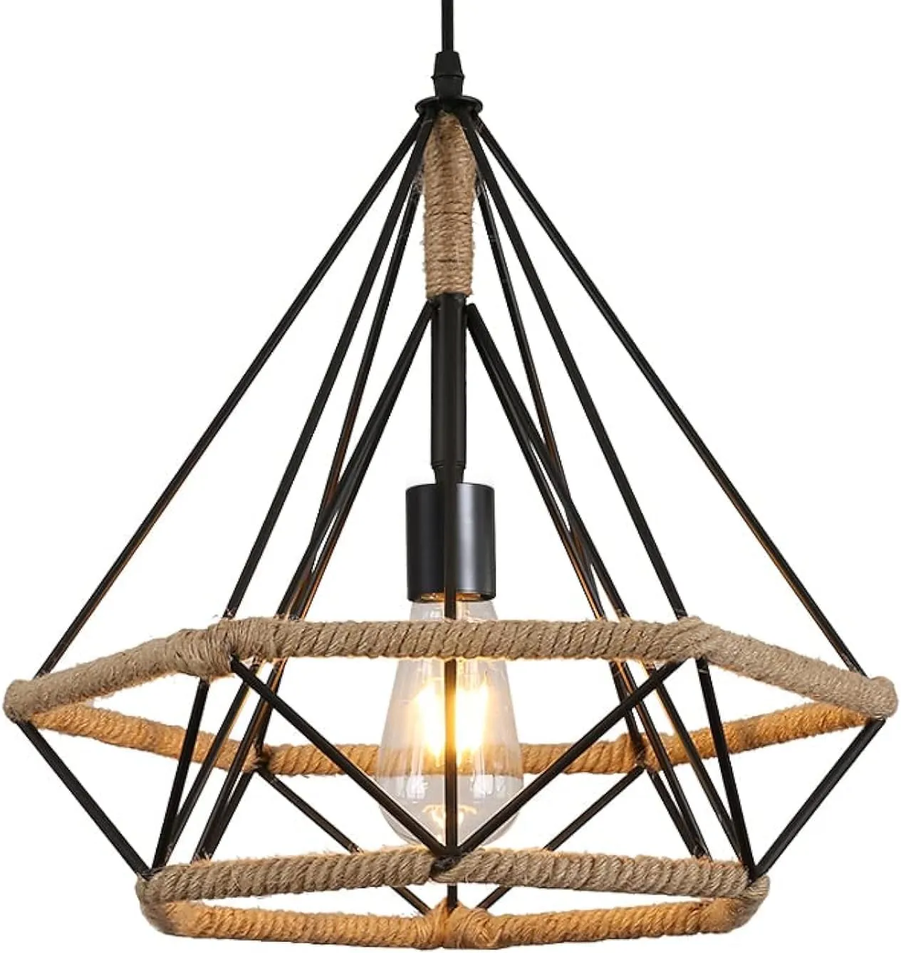 Bild von Vintage Pendelleuchte mit Hanfseil und 25 cm Durchmesser, E27 Fassung