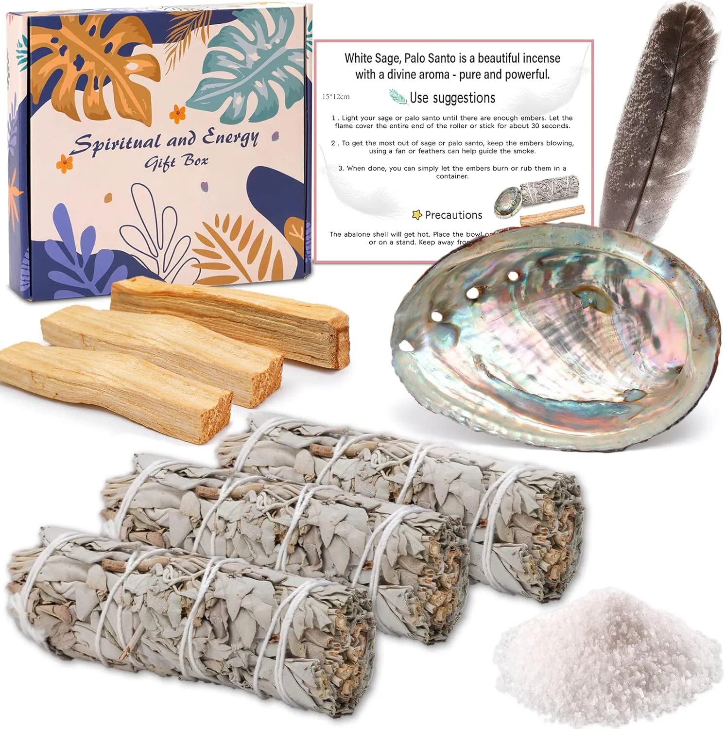 Bild von VIPNAJI Räucherset mit weißem Salbei, Palo Santo und Abalone-Muschel zur energetischen Reinigung und Meditation