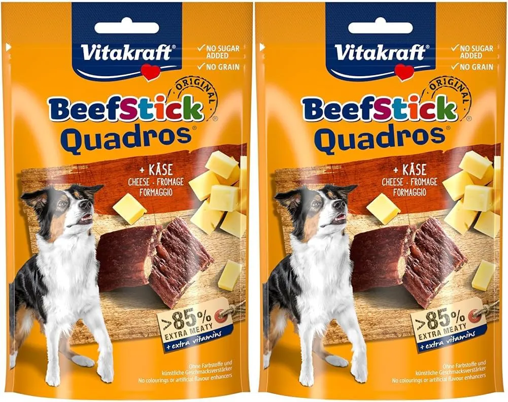 Bild von Vitakraft Beef Stick Quadros Hundeleckerlie mit Käse 70 g Packung mit 2 Stück
